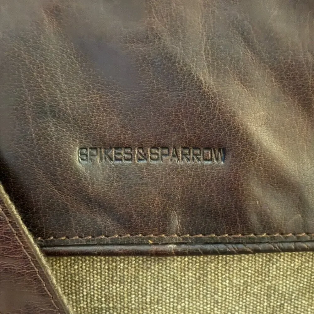 SPIKES & SPARROW Brown Leather Canvas Briefcase Messenger Laptop Bag